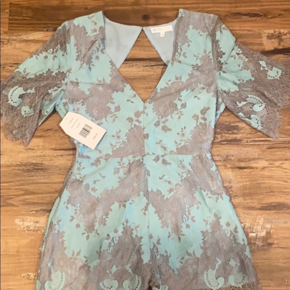 NWT Blue and gray lace romper!